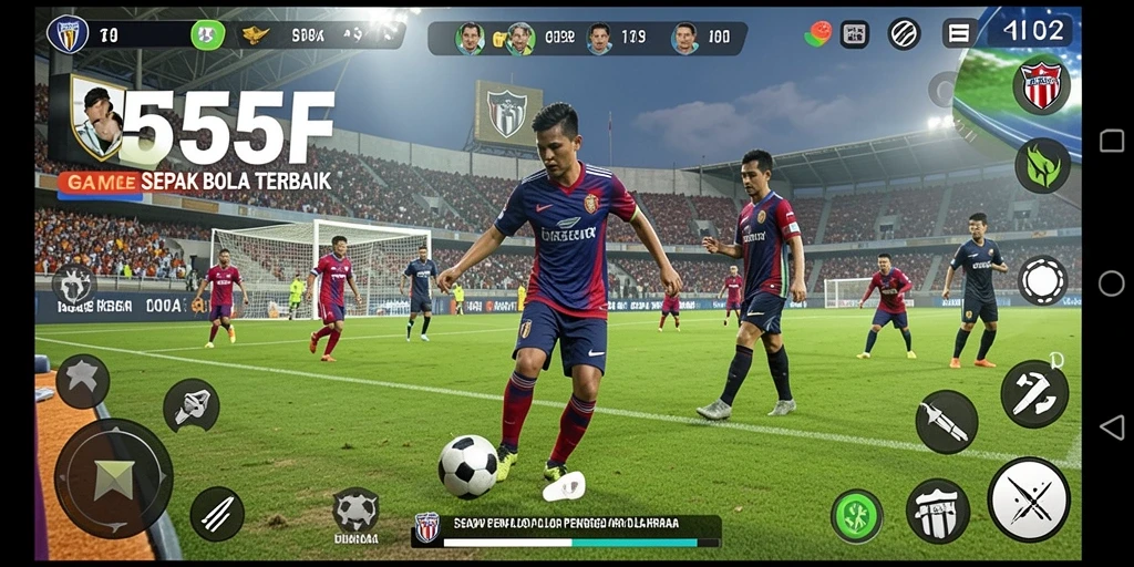 Tampilan utama gameplay 555F dengan aksi sepak bola yang seru.