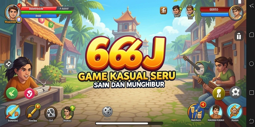 Tampilan gameplay 666J dengan karakter lucu dan level berwarna-warni.