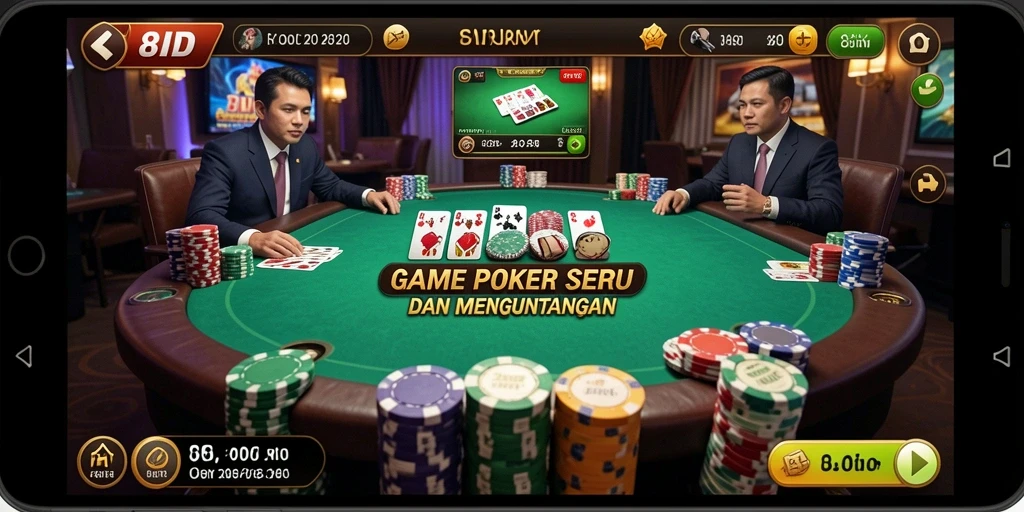 Screenshot utama menampilkan aksi menyeru dalam permainan Poker di 8ID.