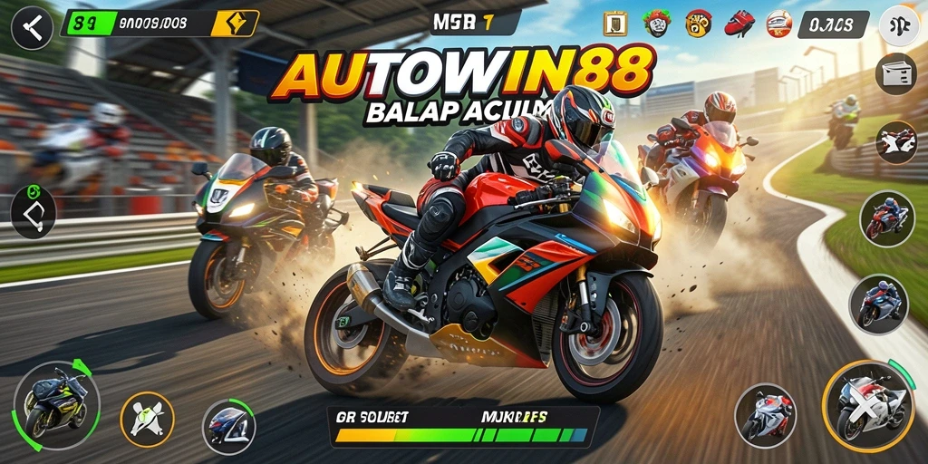 Screenshot gameplay AUTOWIN88 dengan aksi balap motor seru.