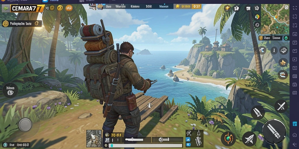 Tangkapan layar utama dari gameplay CEMARA77 yang menampilkan eksplorasi dunia terbuka.