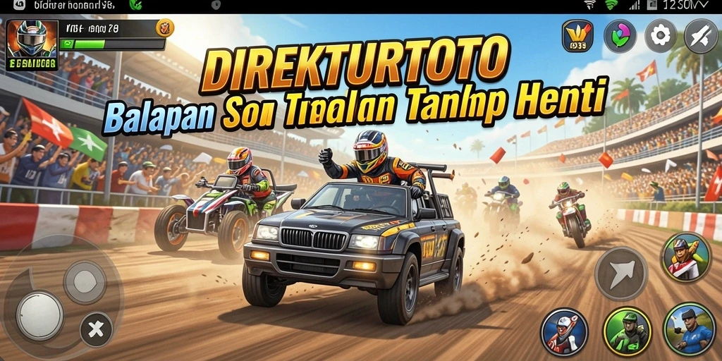 Screenshot utama DIREKTURTOTO menampilkan aksi balapan yang mendebarkan.