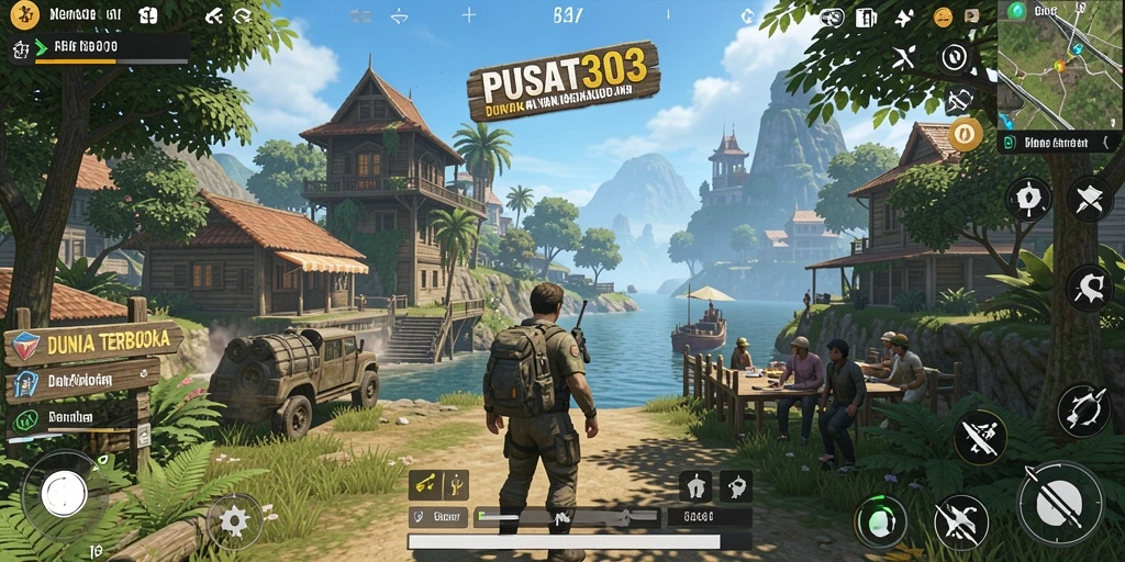 Screenshot PUSAT303 menampilkan petualangan penuh warna di dunia terbuka.
